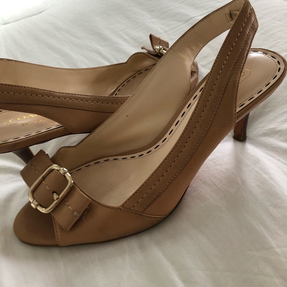 Coach Miranda Leather Slingback Kitten Heels, sz 7